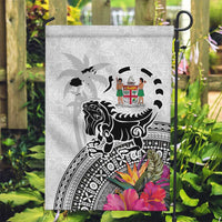 Fiji Iguana Garden Flag Tapa Tribal Tattoo and Hibiscus LT03 Garden Flag White - Polynesian Pride
