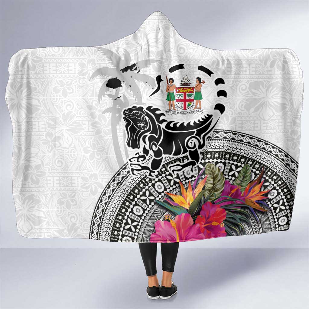 Fiji Iguana Hooded Blanket Tapa Tribal Tattoo and Hibiscus