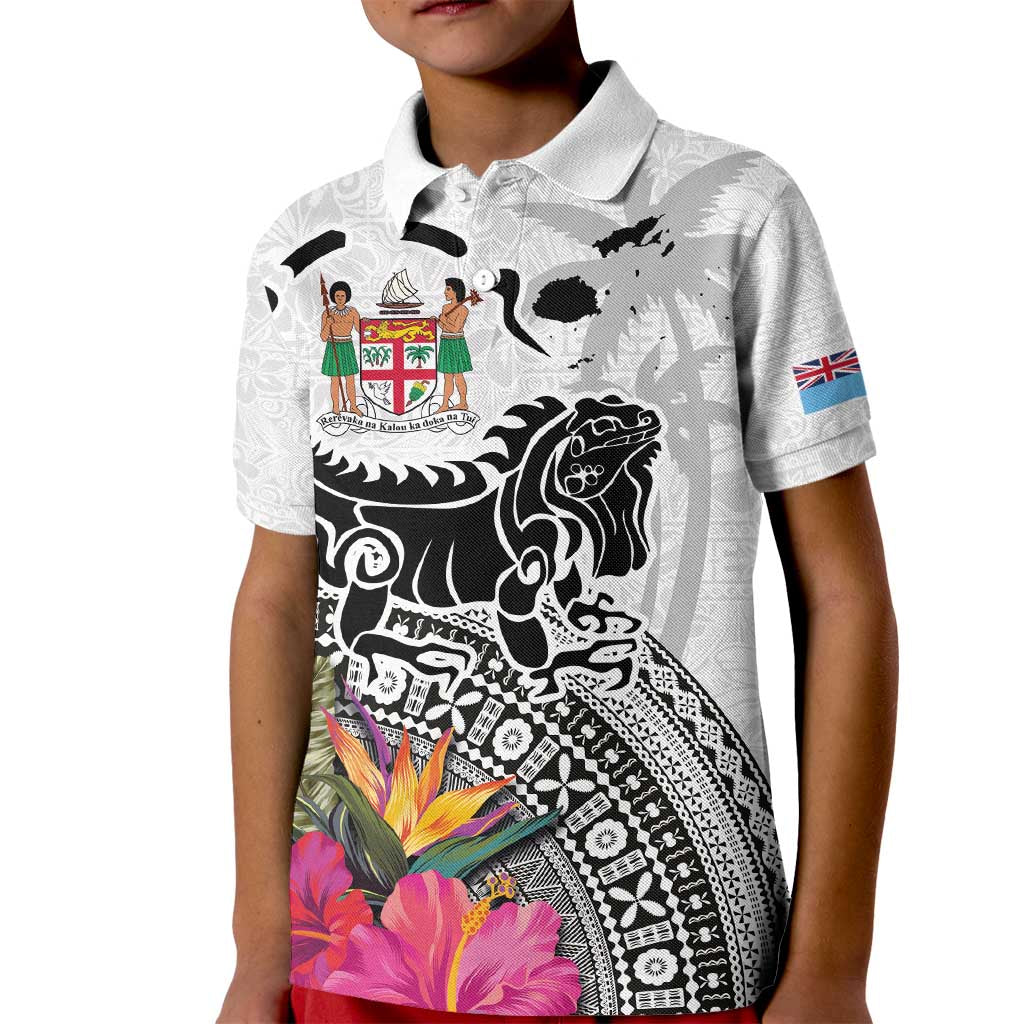 Fiji Iguana Kid Polo Shirt Tapa Tribal Tattoo and Hibiscus