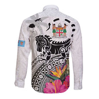 Fiji Iguana Long Sleeve Button Shirt Tapa Tribal Tattoo and Hibiscus LT03 - Polynesian Pride