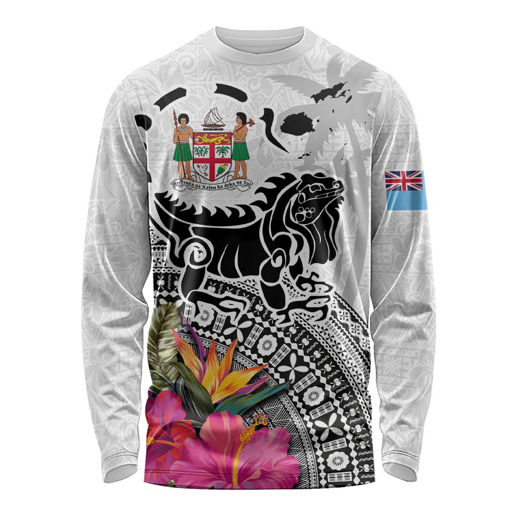 Fiji Iguana Long Sleeve Shirt Tapa Tribal Tattoo and Hibiscus