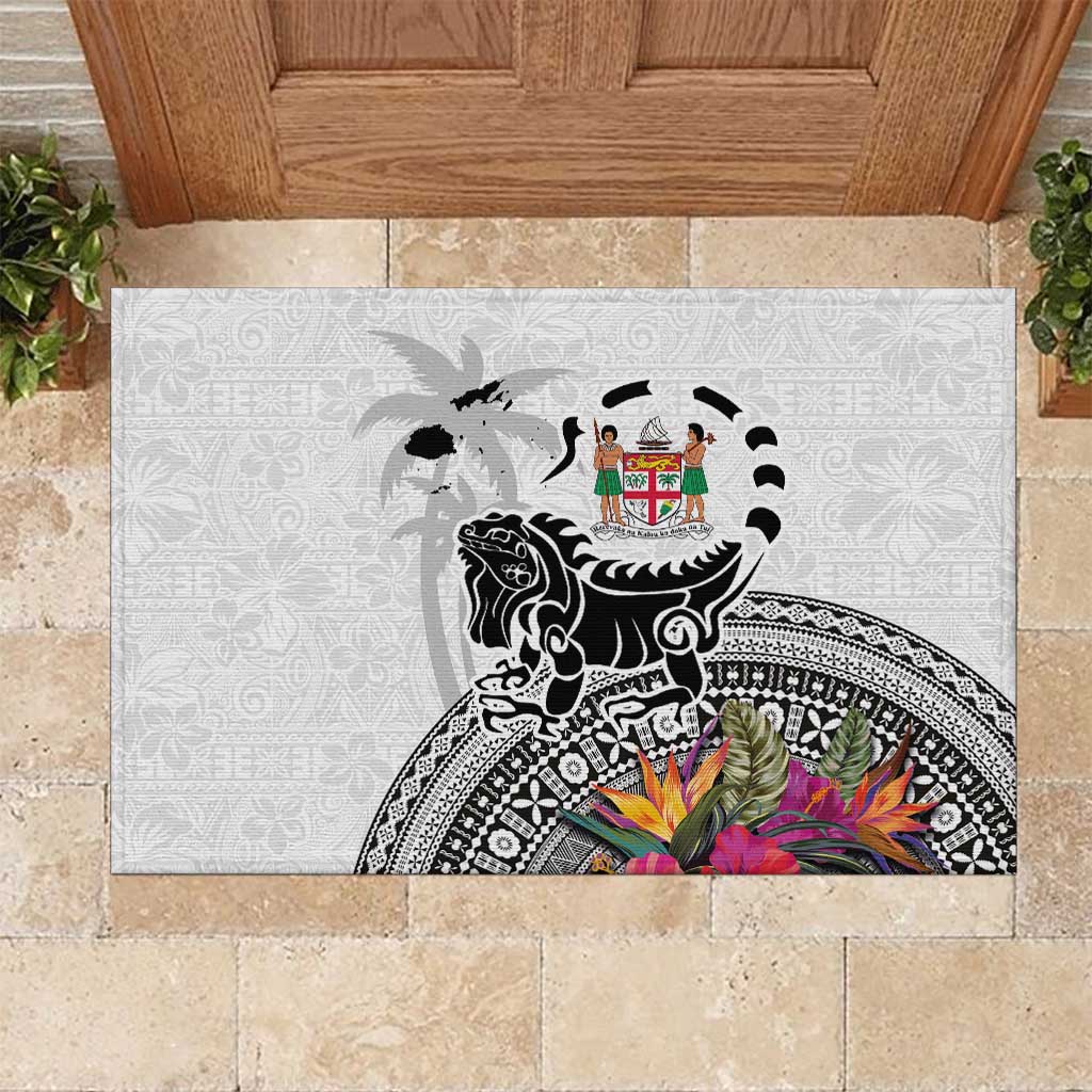 Fiji Iguana Rubber Doormat Tapa Tribal Tattoo and Hibiscus