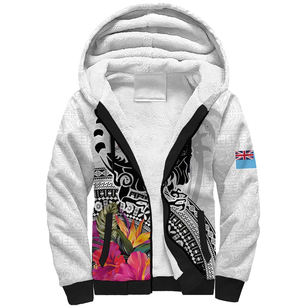 Fiji Iguana Sherpa Hoodie Tapa Tribal Tattoo and Hibiscus