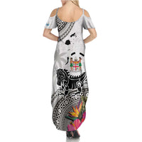 Fiji Iguana Summer Maxi Dress Tapa Tribal Tattoo and Hibiscus LT03 - Polynesian Pride