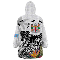 Fiji Iguana Wearable Blanket Hoodie Tapa Tribal Tattoo and Hibiscus