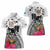 Fiji Iguana Women Polo Shirt Tapa Tribal Tattoo and Hibiscus