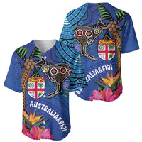 Fiji and Australia Together Baseball Jersey Aboriginal Kangaroo and Tapa Tribal Hibiscus