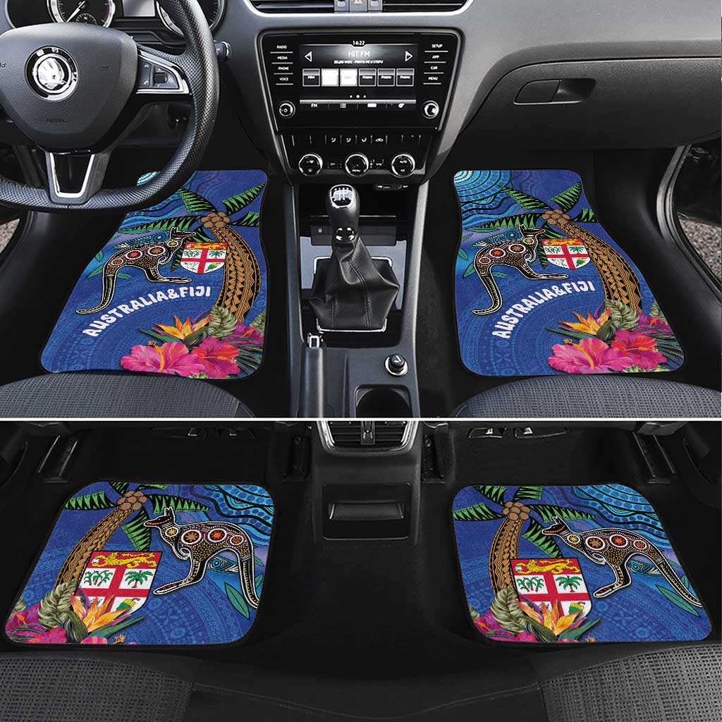 Fiji and Australia Together Car Mats Aboriginal Kangaroo and Tapa Tribal Hibiscus