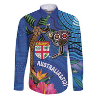 Fiji and Australia Together Family Matching Summer Maxi Dress and Hawaiian Shirt Aboriginal Kangaroo and Tapa Tribal Hibiscus