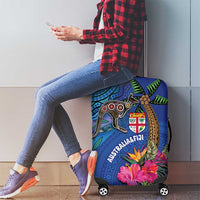Fiji and Australia Together Luggage Cover Aboriginal Kangaroo and Tapa Tribal Hibiscus