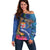 Fiji and Australia Together Off Shoulder Sweater Aboriginal Kangaroo and Tapa Tribal Hibiscus