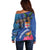 Fiji and Australia Together Off Shoulder Sweater Aboriginal Kangaroo and Tapa Tribal Hibiscus