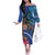 Fiji and Australia Together Off The Shoulder Long Sleeve Dress Aboriginal Kangaroo and Tapa Tribal Hibiscus