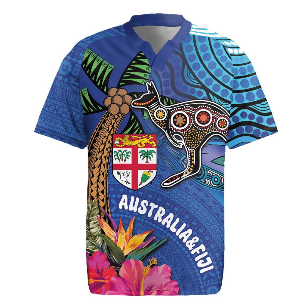 Fiji and Australia Together Rugby Jersey Aboriginal Kangaroo and Tapa Tribal Hibiscus