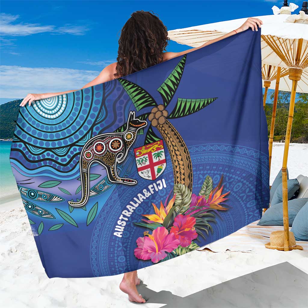 Fiji and Australia Together Sarong Aboriginal Kangaroo and Tapa Tribal Hibiscus