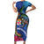 Fiji and Australia Together Short Sleeve Bodycon Dress Aboriginal Kangaroo and Tapa Tribal Hibiscus