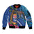 Fiji and Australia Together Sleeve Zip Bomber Jacket Aboriginal Kangaroo and Tapa Tribal Hibiscus