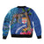 Fiji and Australia Together Sleeve Zip Bomber Jacket Aboriginal Kangaroo and Tapa Tribal Hibiscus