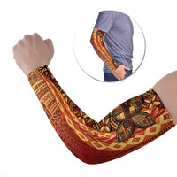 Samoan Pacific Tribal Flower Geometric Art Tattoos Arm Sleeves Siapo Pattern Flame Sunset LT03 Set of 2 Red - Polynesian Pride