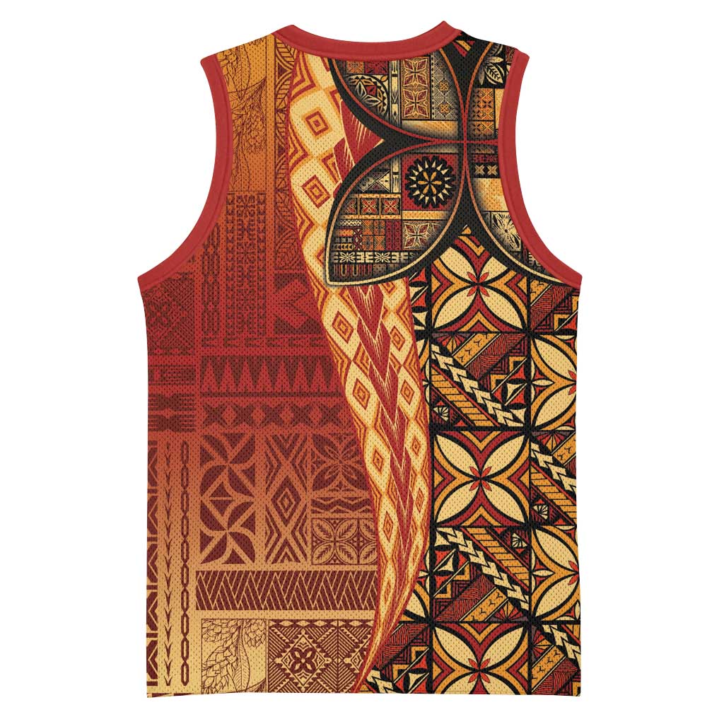Samoan Pacific Tribal Flower Geometric Art Tattoos Basketball Jersey Siapo Pattern Flame Sunset LT03 - Polynesian Pride