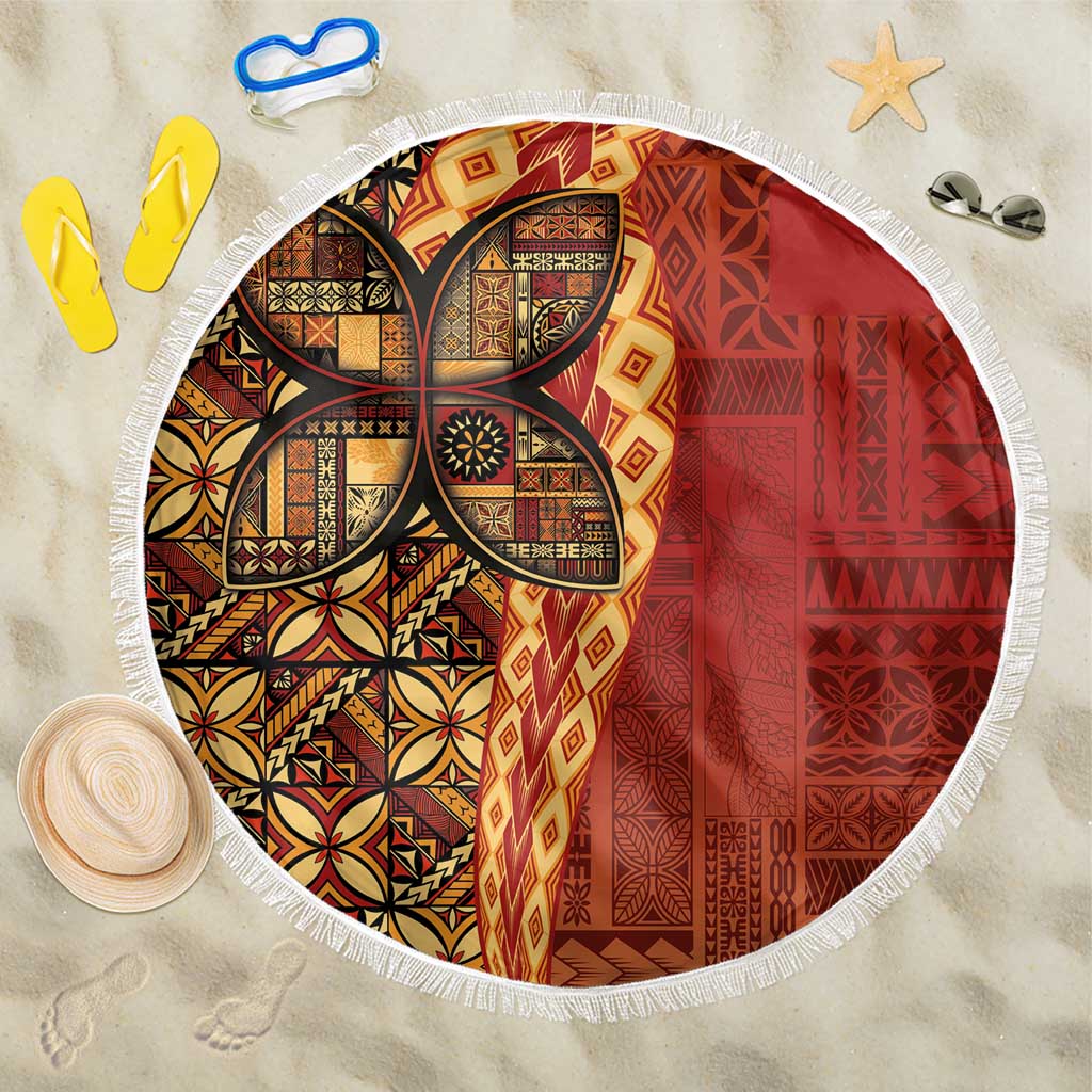 Samoan Pacific Tribal Flower Geometric Art Tattoos Beach Blanket Siapo Pattern Flame Sunset LT03 One Size 150cm Red - Polynesian Pride