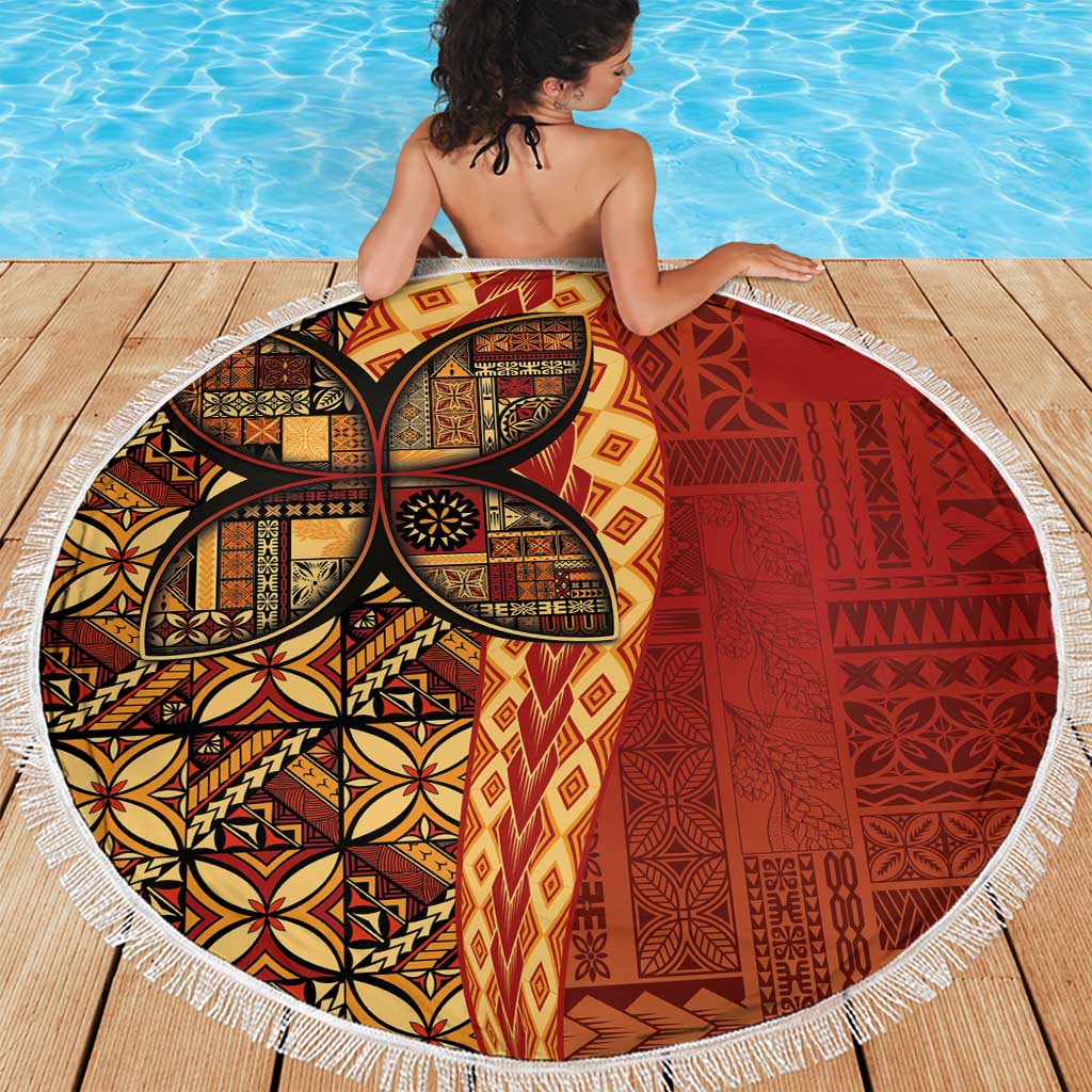 Samoan Pacific Tribal Flower Geometric Art Tattoos Beach Blanket Siapo Pattern Flame Sunset LT03 - Polynesian Pride