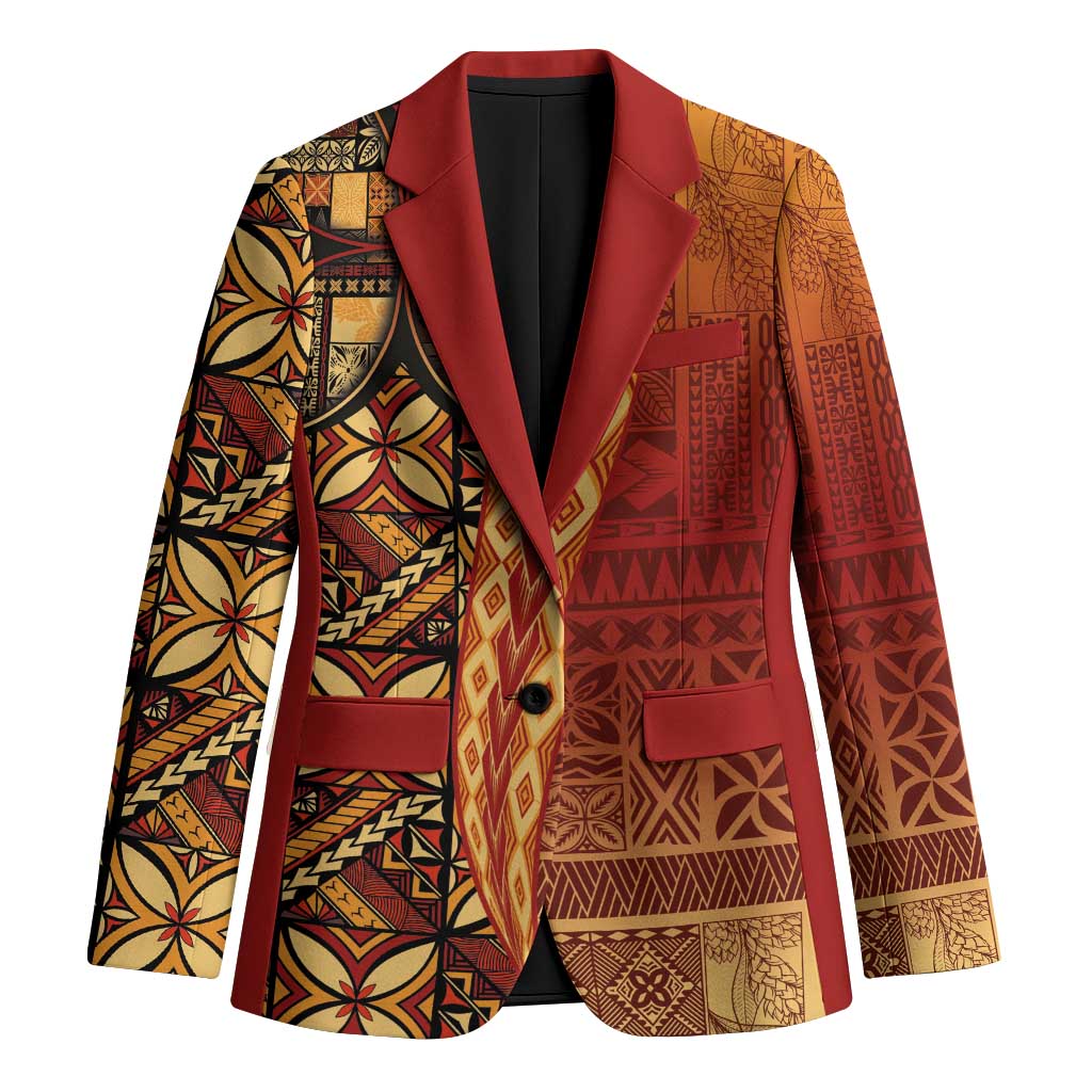 Samoan Pacific Tribal Flower Geometric Art Tattoos Blazer Siapo Pattern Flame Sunset - Polynesian Pride