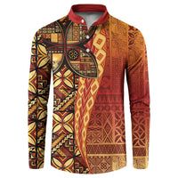 Samoan Pacific Tribal Flower Geometric Art Tattoos Button Sweatshirt Siapo Pattern Flame Sunset LT03 Red - Polynesian Pride