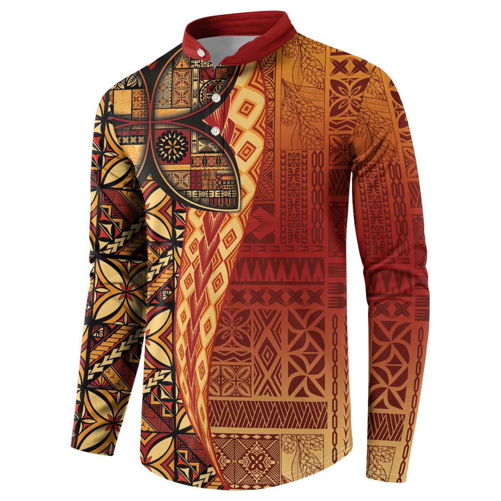 Samoan Pacific Tribal Flower Geometric Art Tattoos Button Sweatshirt Siapo Pattern Flame Sunset LT03 - Polynesian Pride