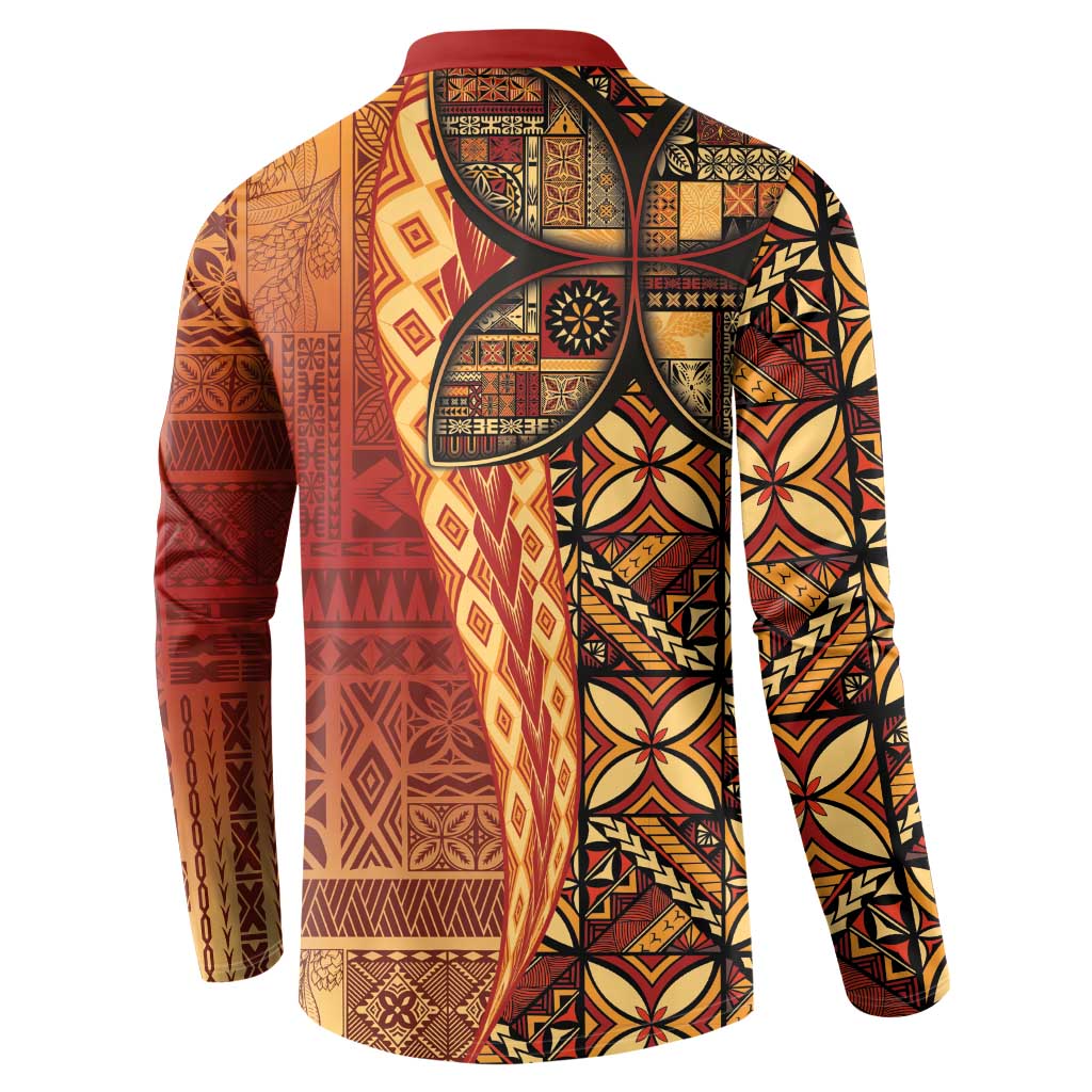 Samoan Pacific Tribal Flower Geometric Art Tattoos Button Sweatshirt Siapo Pattern Flame Sunset LT03 - Polynesian Pride