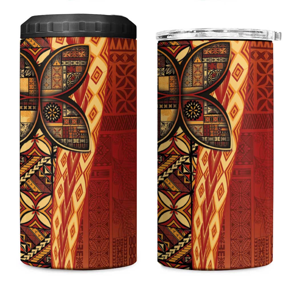 Samoan Pacific Tribal Flower Geometric Art Tattoos 4 in 1 Can Cooler Tumbler Siapo Pattern Flame Sunset LT03 One Size: 16 oz Red - Polynesian Pride