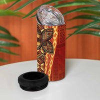 Samoan Pacific Tribal Flower Geometric Art Tattoos 4 in 1 Can Cooler Tumbler Siapo Pattern Flame Sunset LT03 - Polynesian Pride