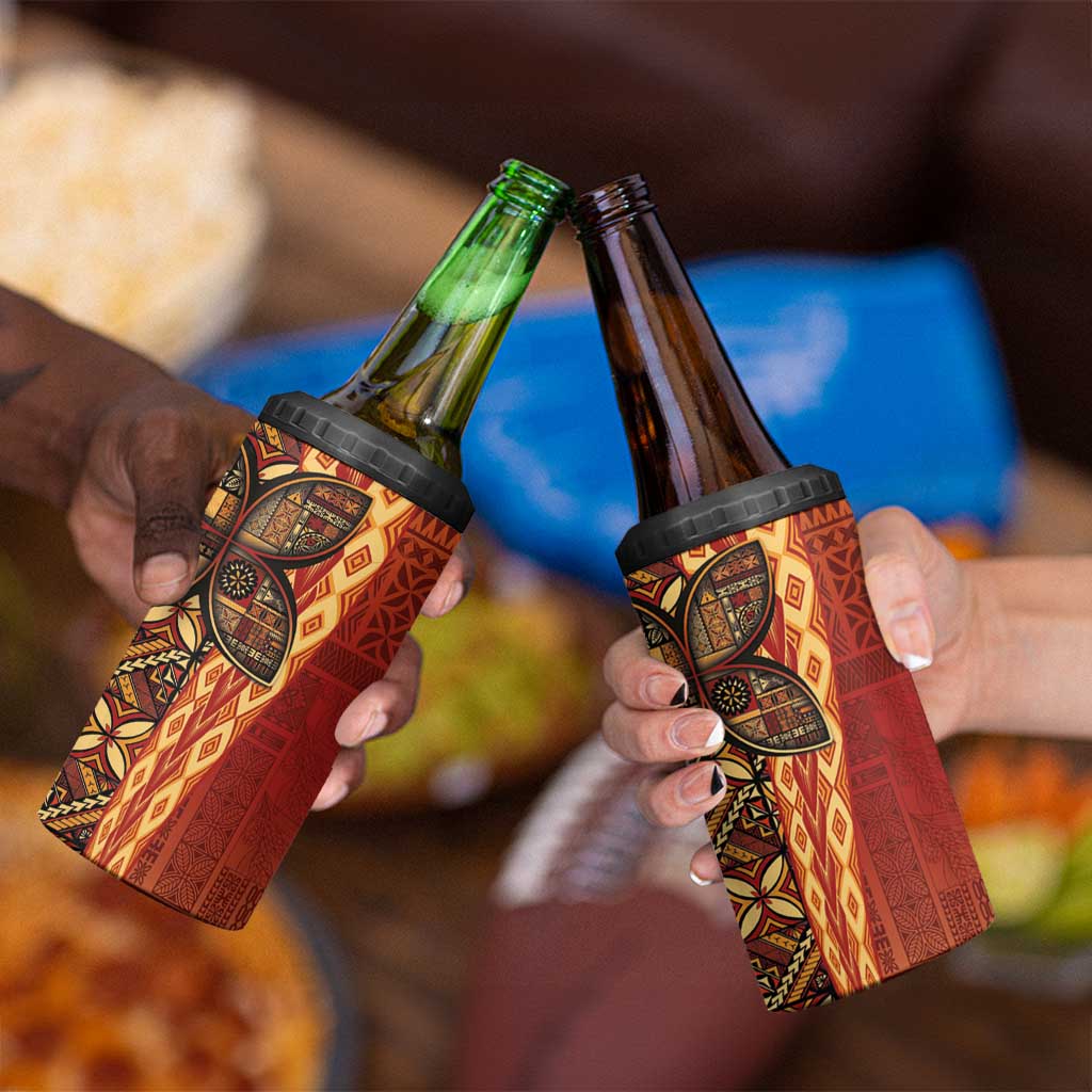Samoan Pacific Tribal Flower Geometric Art Tattoos 4 in 1 Can Cooler Tumbler Siapo Pattern Flame Sunset LT03 - Polynesian Pride