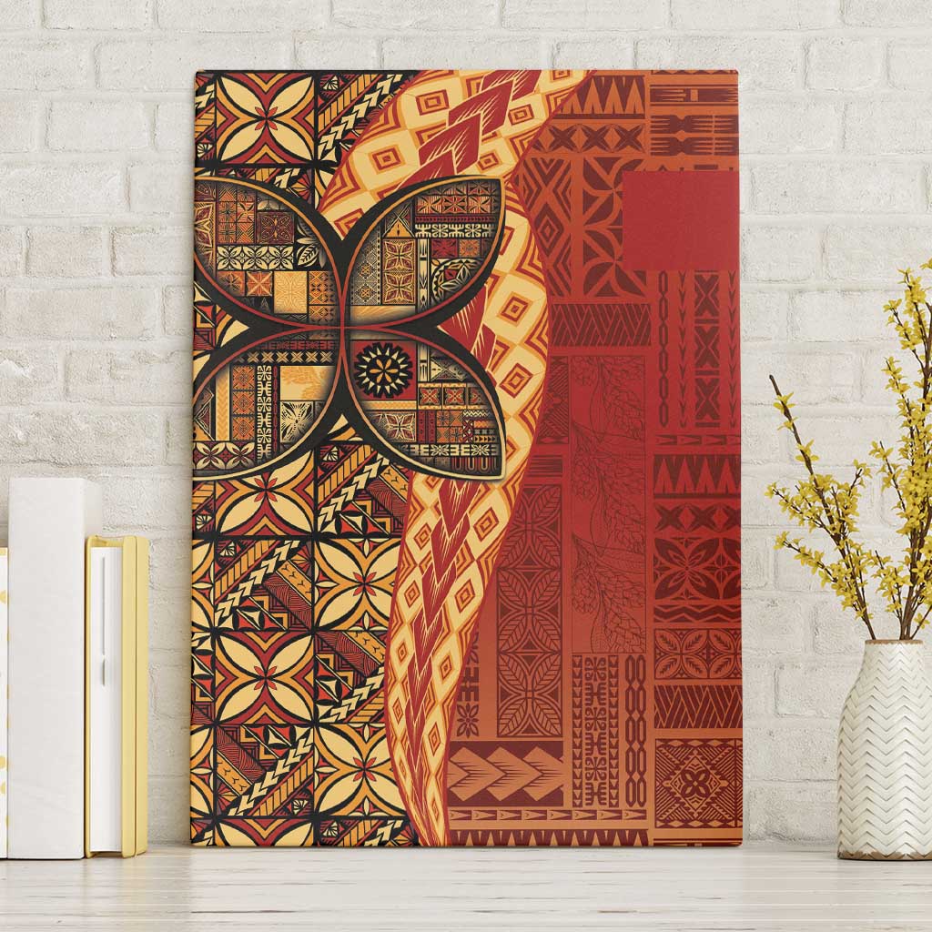 Samoan Pacific Tribal Flower Geometric Art Tattoos Canvas Wall Art Siapo Pattern Flame Sunset LT03 Without Frame Red - Polynesian Pride