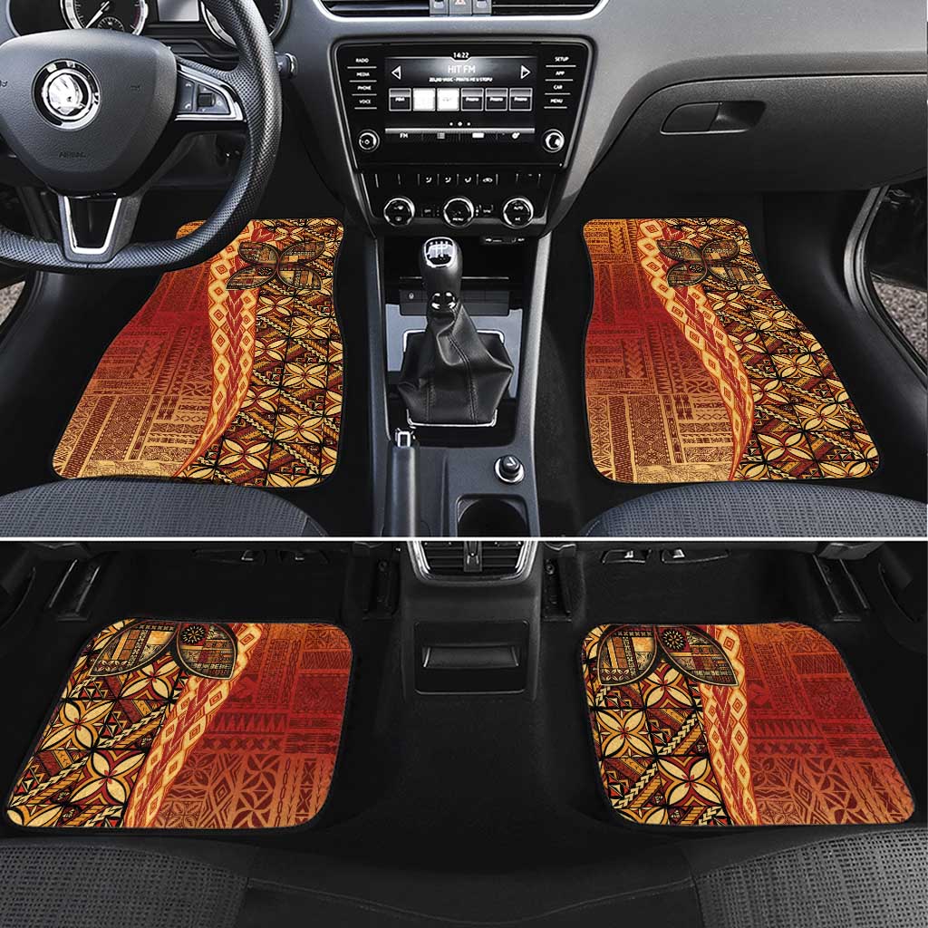 Samoan Pacific Tribal Flower Geometric Art Tattoos Car Mats Siapo Pattern Flame Sunset LT03 Set 4pcs Red - Polynesian Pride