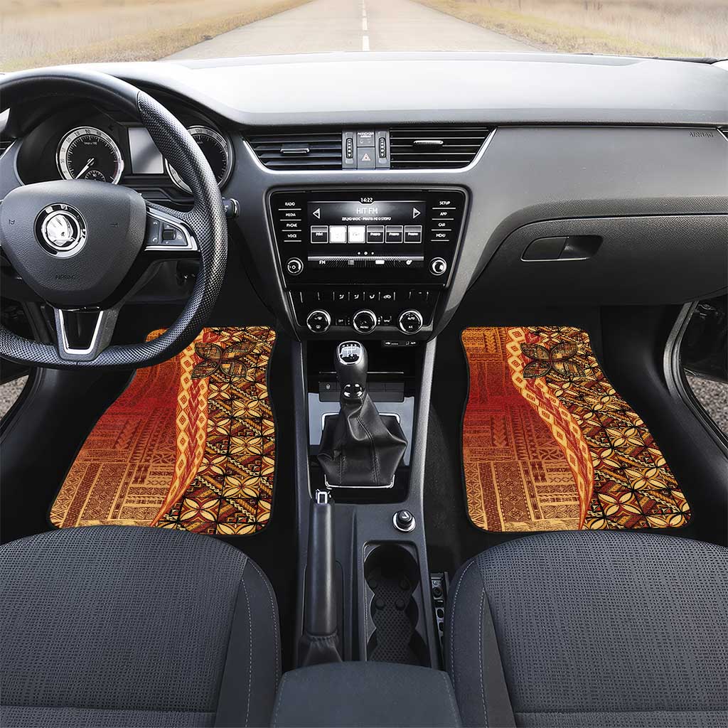 Samoan Pacific Tribal Flower Geometric Art Tattoos Car Mats Siapo Pattern Flame Sunset LT03 Set 2pcs - Front Red - Polynesian Pride