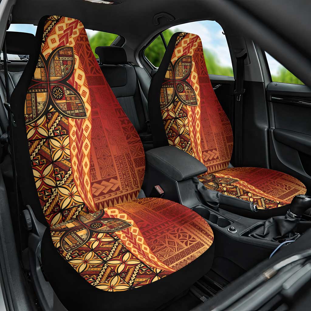 Samoan Pacific Tribal Flower Geometric Art Tattoos Car Seat Cover Siapo Pattern Flame Sunset - Polynesian Pride