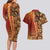 Samoan Pacific Tribal Flower Geometric Art Tattoos Couples Matching Long Sleeve Bodycon Dress and Hawaiian Shirt Siapo Pattern Flame Sunset - Polynesian Pride
