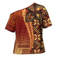 Samoan Pacific Tribal Flower Geometric Art Tattoos Cross Shoulder Shirt Siapo Pattern Flame Sunset LT03 - Polynesian Pride