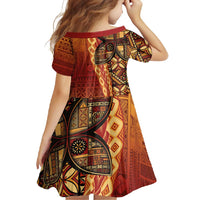 Samoan Pacific Tribal Flower Geometric Art Tattoos Family Matching Mermaid Dress and Hawaiian Shirt Siapo Pattern Flame Sunset - Polynesian Pride