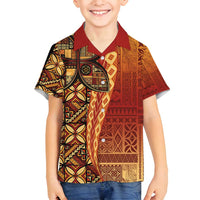 Samoan Pacific Tribal Flower Geometric Art Tattoos Family Matching Summer Maxi Dress and Hawaiian Shirt Siapo Pattern Flame Sunset - Polynesian Pride
