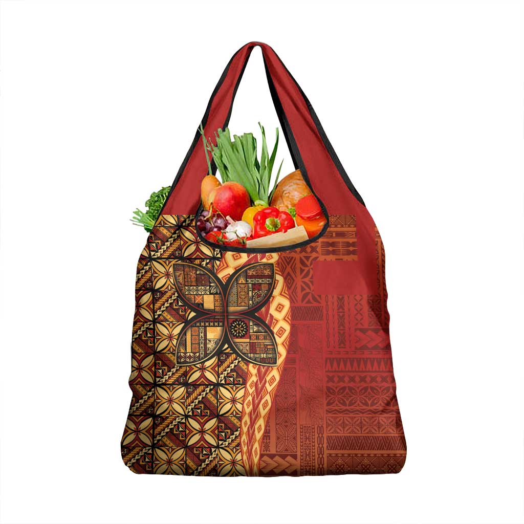 Samoan Pacific Tribal Flower Geometric Art Tattoos Grocery Bag Siapo Pattern Flame Sunset LT03 1-pack One Size Red - Polynesian Pride
