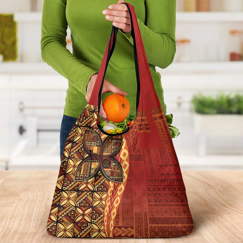 Samoan Pacific Tribal Flower Geometric Art Tattoos Grocery Bag Siapo Pattern Flame Sunset LT03 - Polynesian Pride