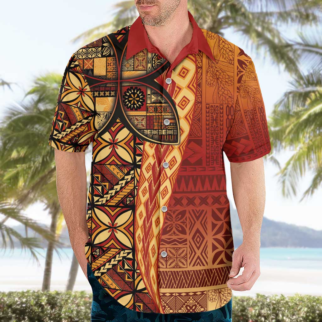 Samoan Pacific Tribal Flower Geometric Art Tattoos Hawaiian Shirt Siapo Pattern Flame Sunset LT03 - Polynesian Pride