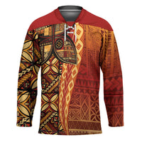 Samoan Pacific Tribal Flower Geometric Art Tattoos Hockey Jersey Siapo Pattern Flame Sunset - Polynesian Pride