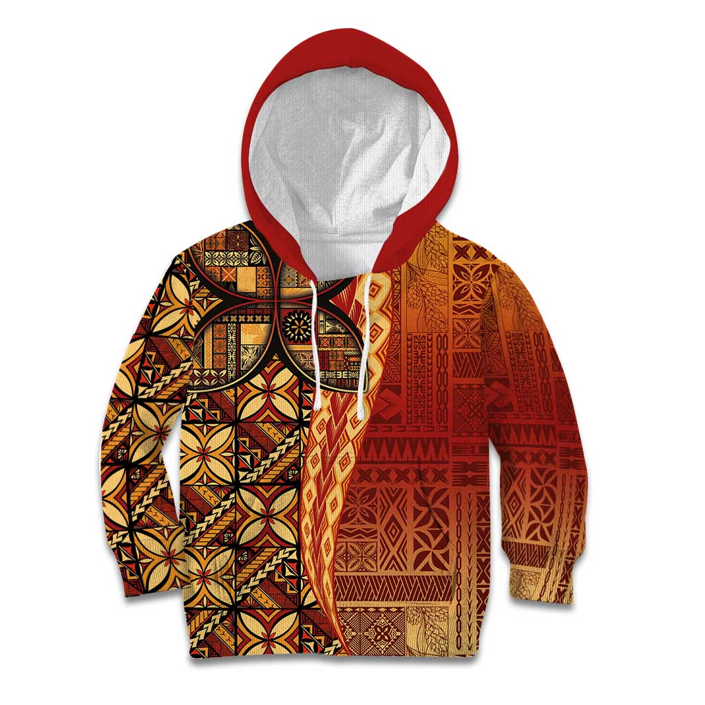 Samoan Pacific Tribal Flower Geometric Art Tattoos Kid Hoodie Siapo Pattern Flame Sunset - Polynesian Pride