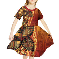 Samoan Pacific Tribal Flower Geometric Art Tattoos Kid Short Sleeve Dress Siapo Pattern Flame Sunset - Polynesian Pride