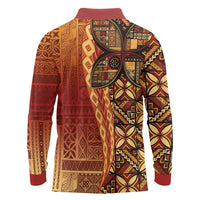 Samoan Pacific Tribal Flower Geometric Art Tattoos Long Sleeve Polo Shirt Siapo Pattern Flame Sunset LT03 - Polynesian Pride
