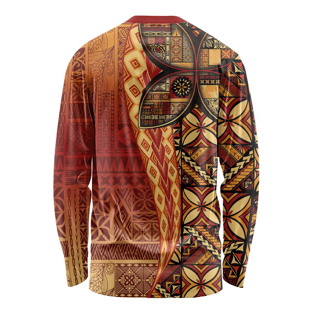 Samoan Pacific Tribal Flower Geometric Art Tattoos Long Sleeve Shirt Siapo Pattern Flame Sunset LT03 - Polynesian Pride