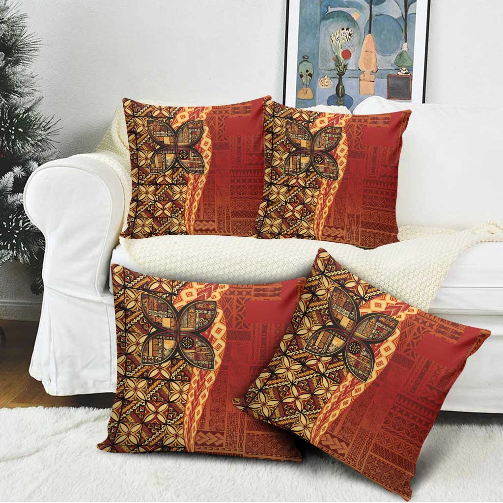 Samoan Pacific Tribal Flower Geometric Art Tattoos Pillow Cover Siapo Pattern Flame Sunset - Polynesian Pride